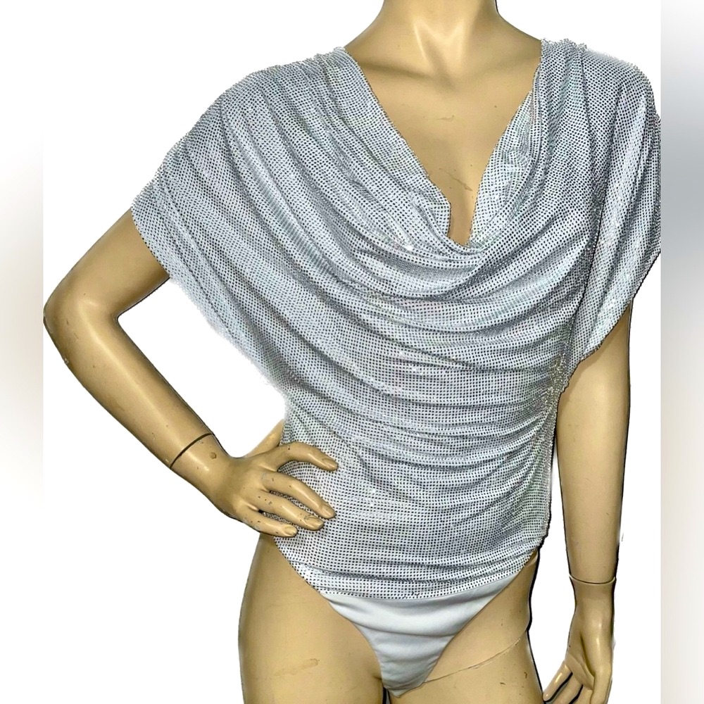 Zara Sequin Jewel Pad Shoulder Bodysuit